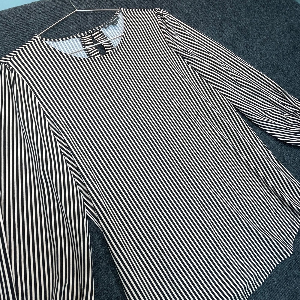 Adrianna Papell Blouse M Striped Puff Sleeve Dark Academia Whimsigoth Goth Emo